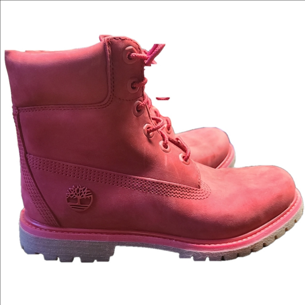 Timberland Red Nubuck Lace-Up Boots Size 7 (38 EU)